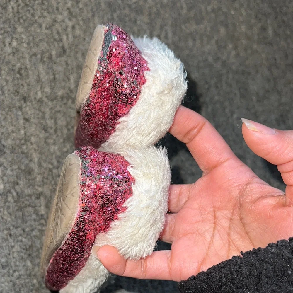 Pink Glitter Moccasin Slippers with Faux Fur Lining